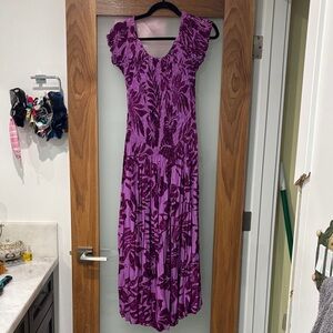 Smocked Indocraft Collection Purple Tropical Print Maxi Dress